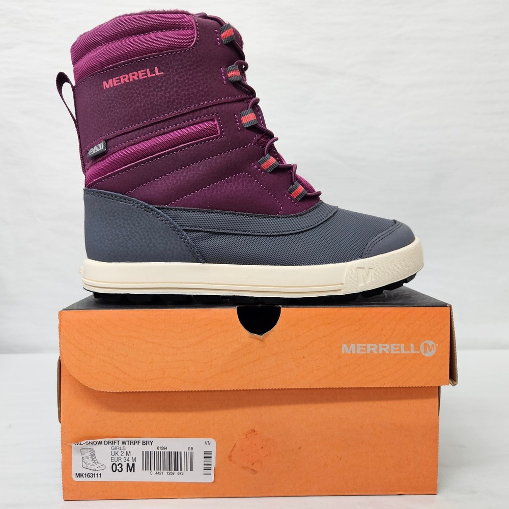 Merrell Snow Drift Waterproof Winter Boots MK163111 Berry Grey‎ Girls Size 3